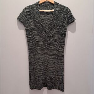 Vtg Warehouse One Gray Chevron Knit Y2K Indie Retro Mini Sweater Dress Womens S